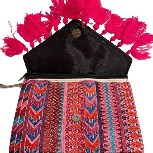 Ethnic Boho Large Clutch Suede Wristlet Bag Handmade Embroidery Tassels Indi NEW - Picture 7 of 16